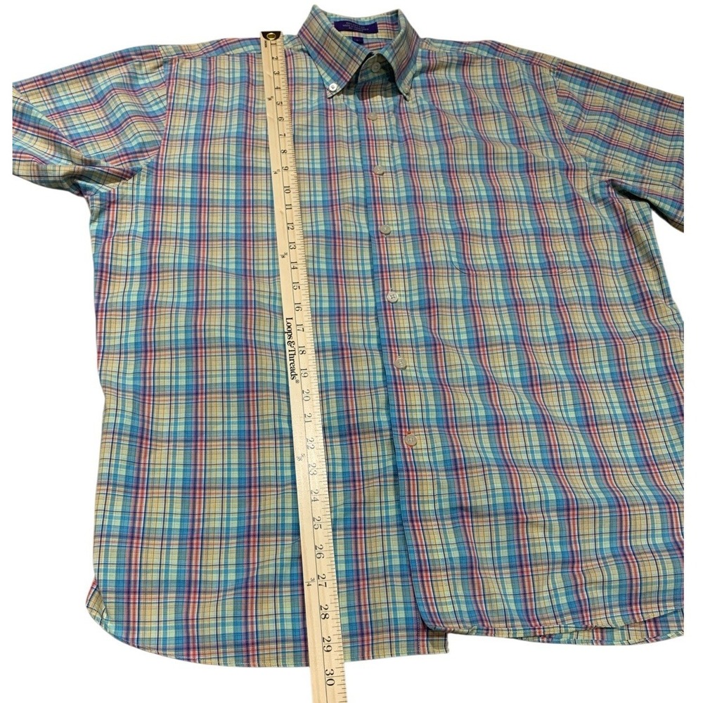 Alan Flusser Mens Shirt Plaid Button Down Short‎ Sleeve COLORFUL Plaid Size L - Picture 7 of 10